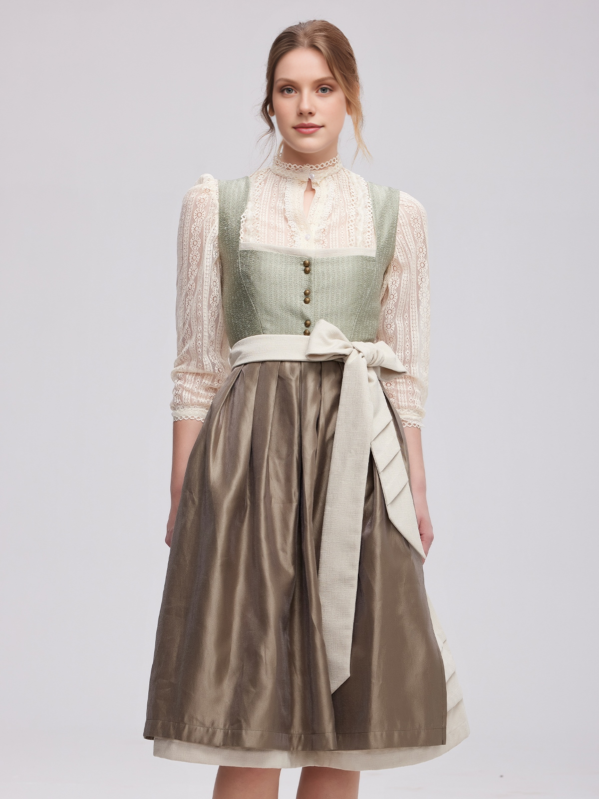 Modernes pinkes Samt Dirndl mit floralen Details