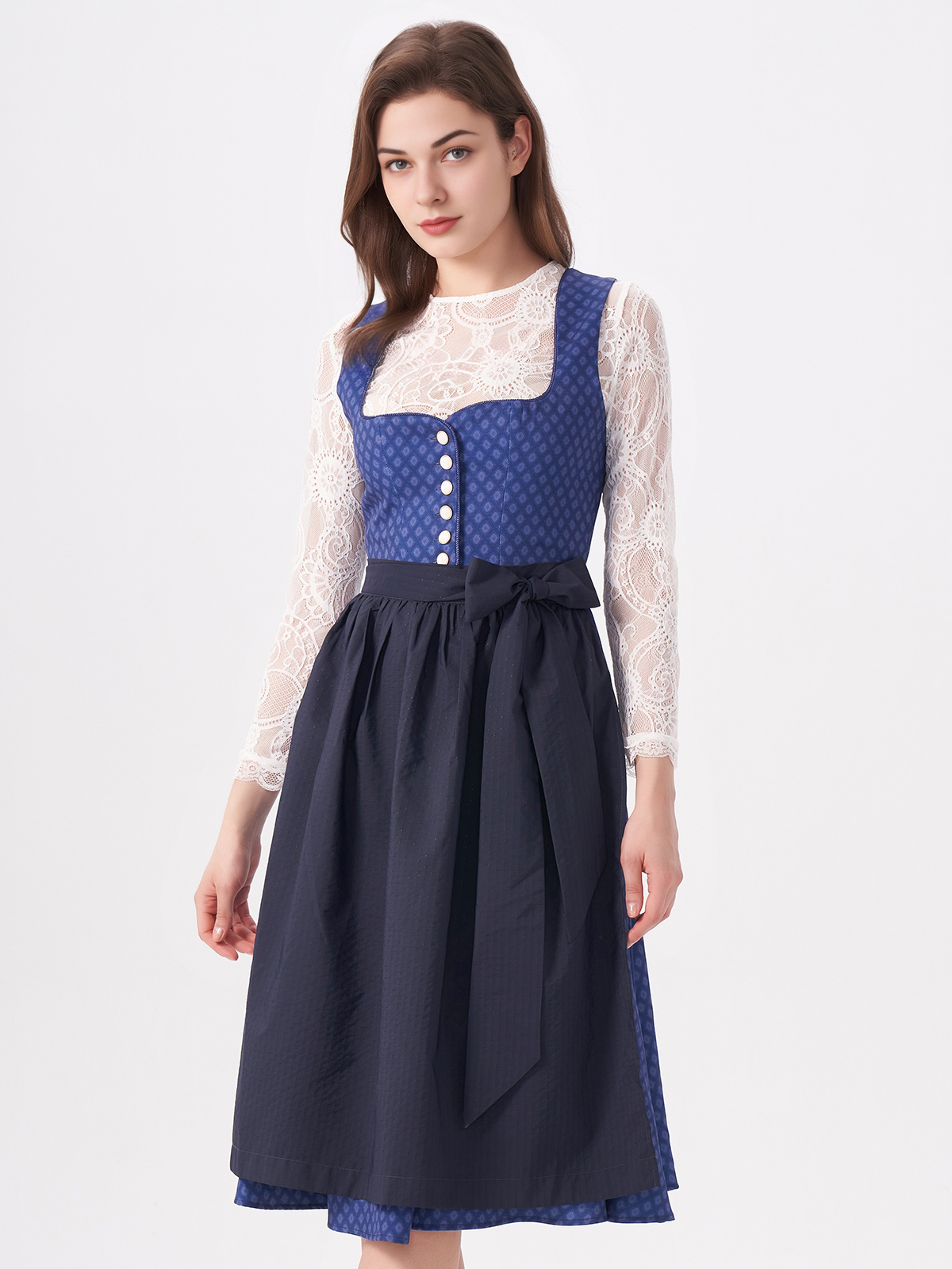 Schwarzes Dirndl kurz mit blauer Schürze