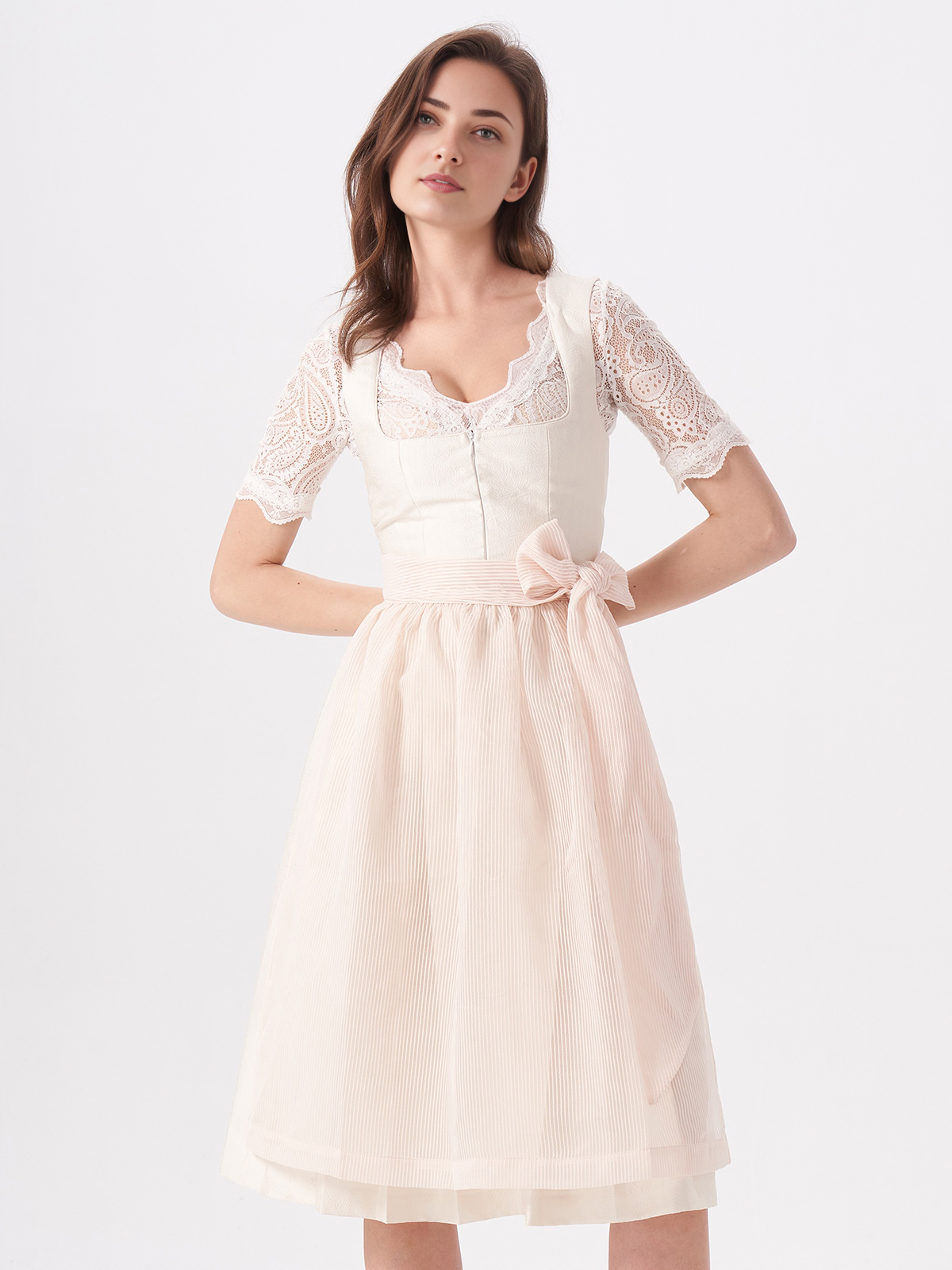 Modernes Samt Dirndl in Beige